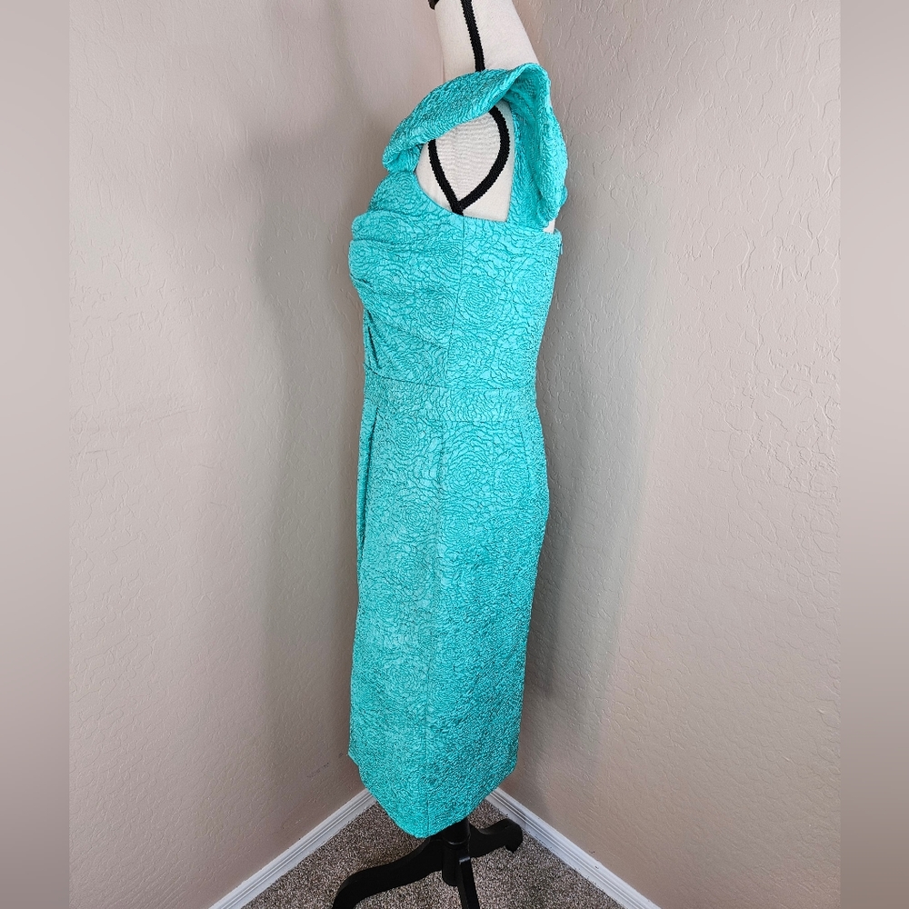 Tadashi Shoji Turquoise Women Tulip Off The Shoulder Dress sz 8 Wedding Cocktail - Picture 8 of 16